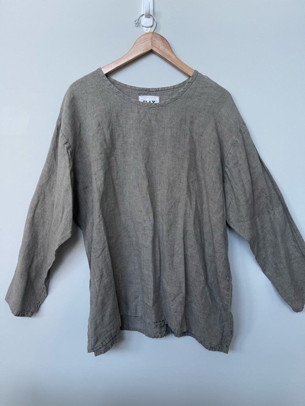 FLAX | Linen 3/4 Sleeve Tunic Top Minimalist Stripe Taupe Pink Lagenlook